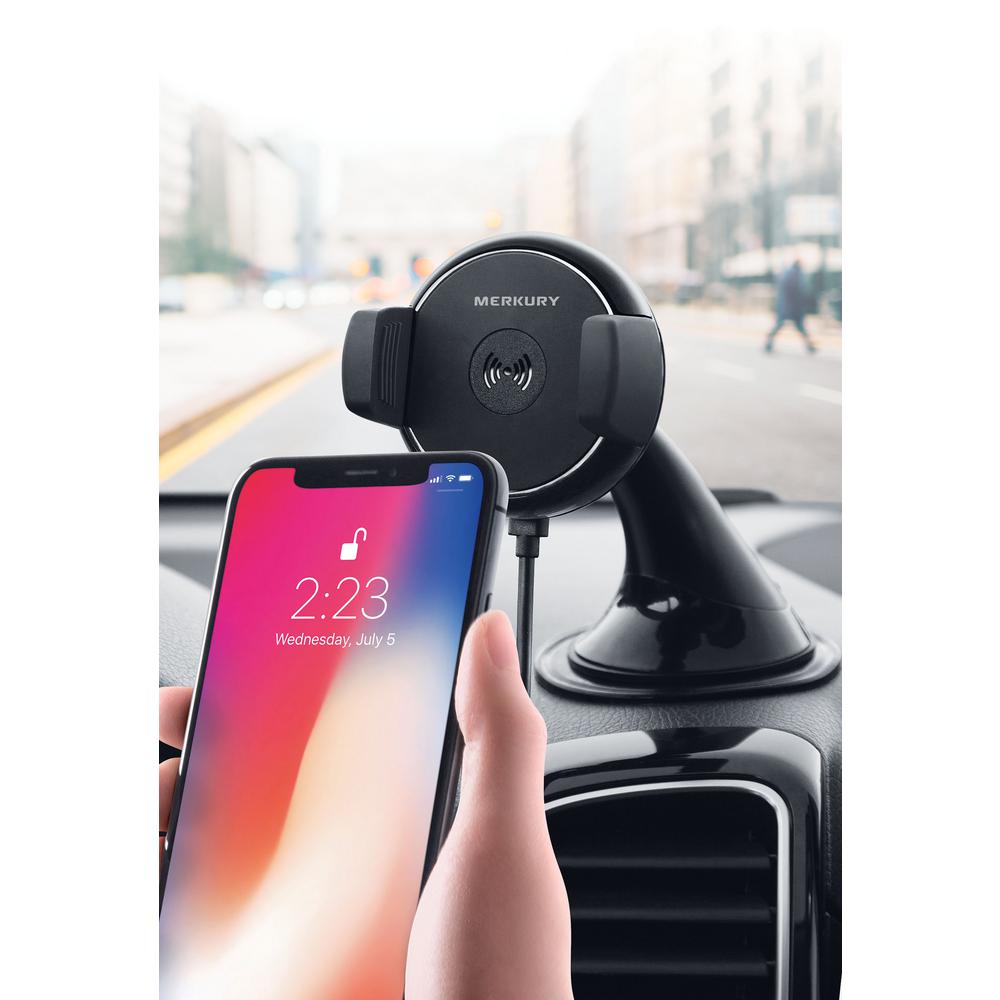 Merkury Innovations Qi Certified Fast Charge Wireless Charger//Power Mount for Car Windshield or Dashboard Compatible with iPhone X 8//8 Plus Samsung Galaxy S8 Note 8 /& More Qi Devices