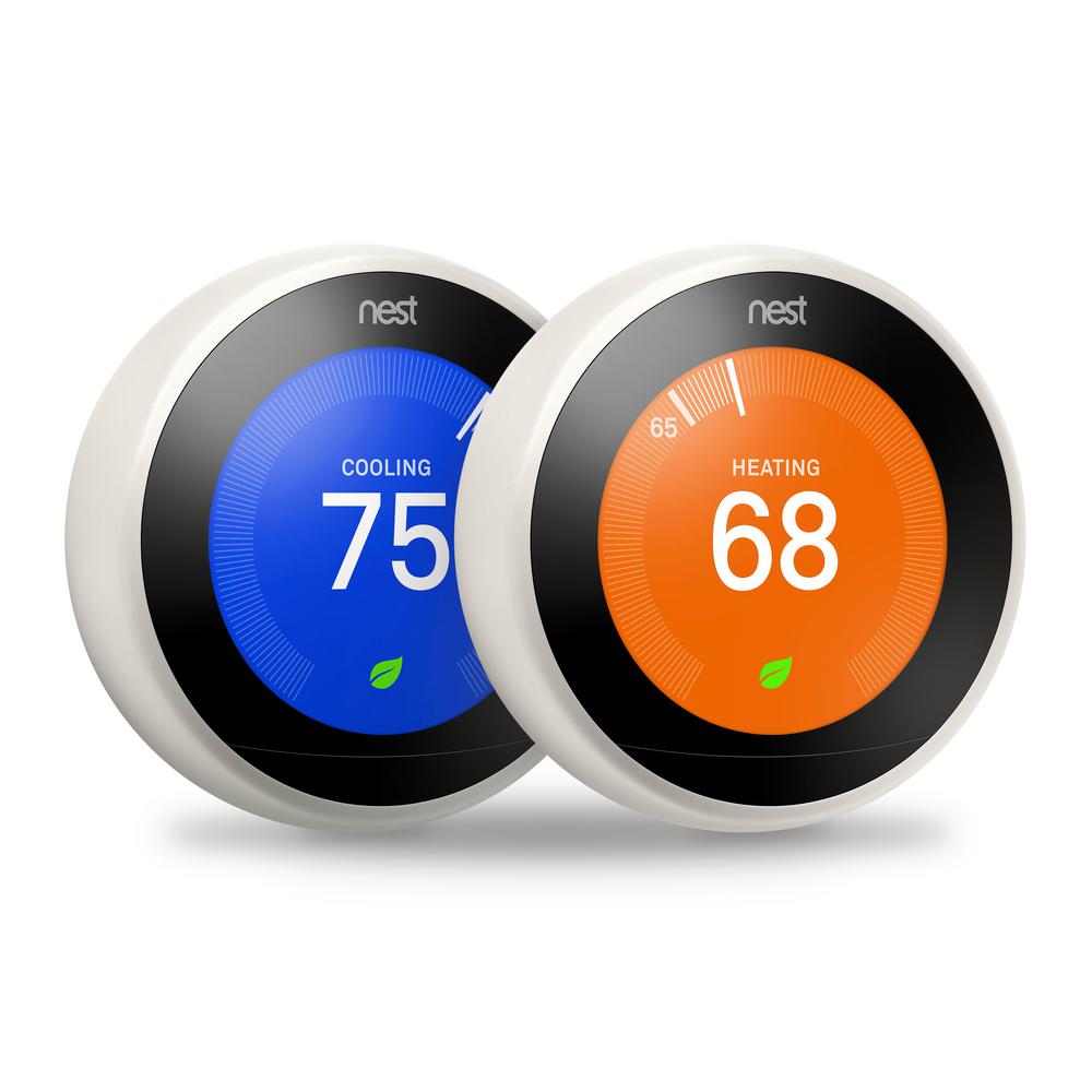 Nest 3rd Generation 7 Day Programmable Learning Wi-Fi Thermostat, White, (2 -... by Nest