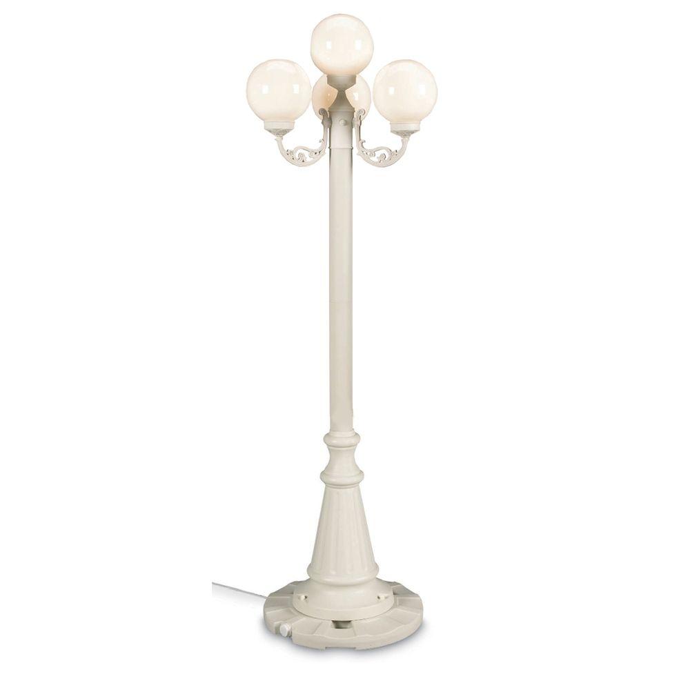 European Park Style Four White Globe Plug In Outdoor Lantern Patio