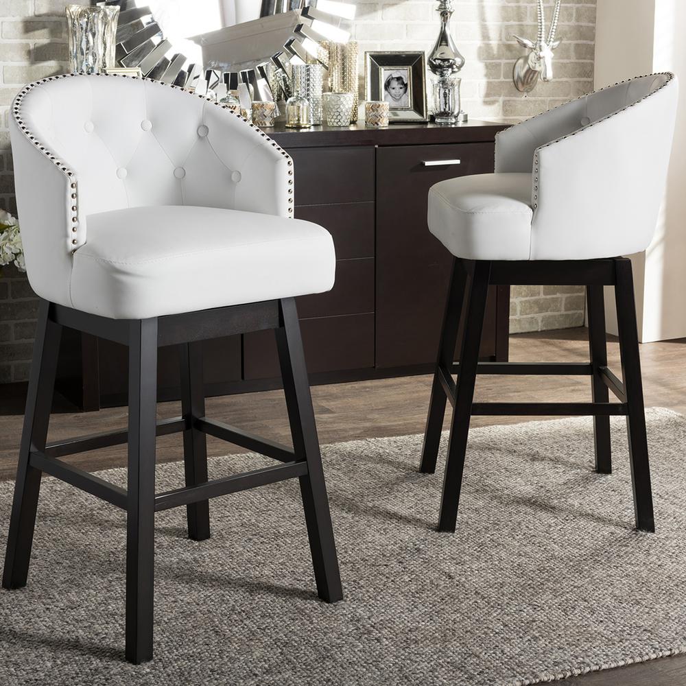 Baxton Studio Avril White Faux Leather Upholstered 2-Piece Bar Stool Set