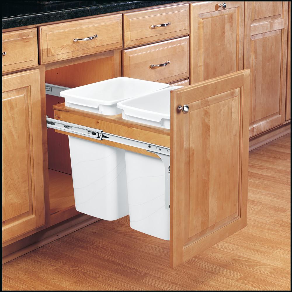 Rev A Shelf Double 35 Qt Pullout Top Mount Maple And White