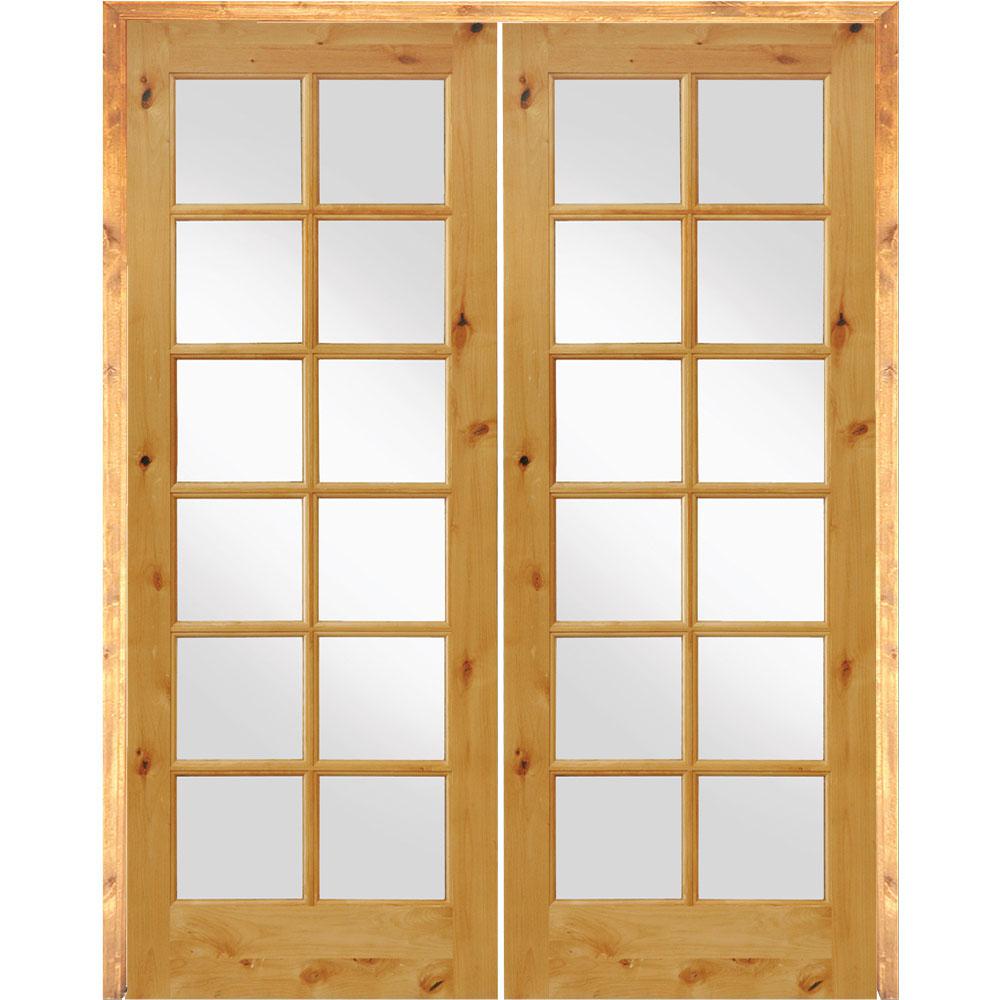Krosswood Doors 48 In X 96 In Rustic Knotty Alder 12 Lite Low E Glass Both Active Mdf Solid Core Wood Double Prehung Interior Door