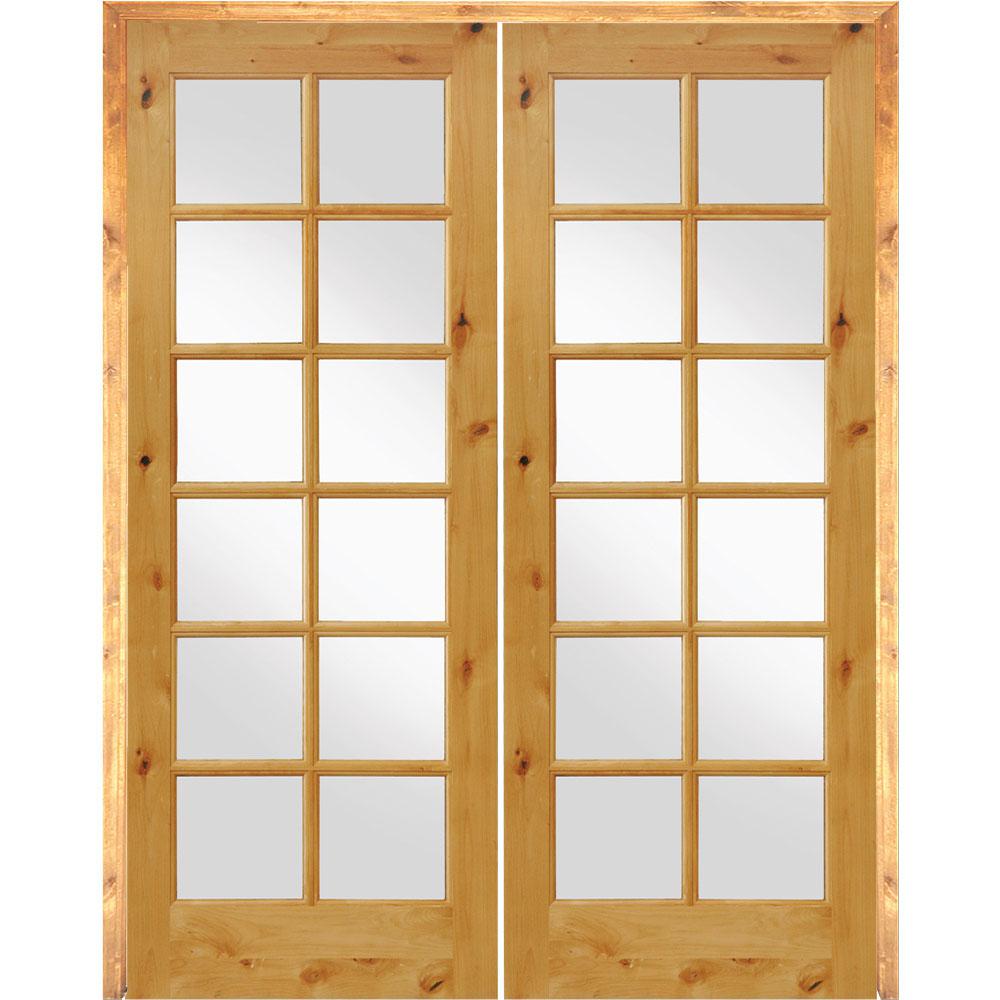 Krosswood Doors 48 In X 96 Rustic Knotty Alder 12 Lite Low E 48 In X 96 Rustic Knotty Alder 12 Lite Low E Glass Left Handed Mdf Solid Core Wood Double Prehung Interior Door
