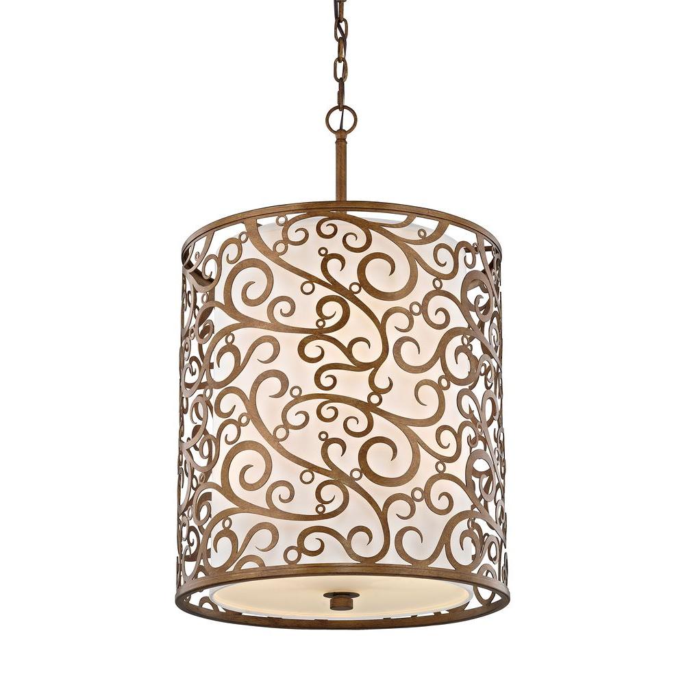 Fifth and Main Lighting 6Light Burnished Gold Pendant with Light Beige