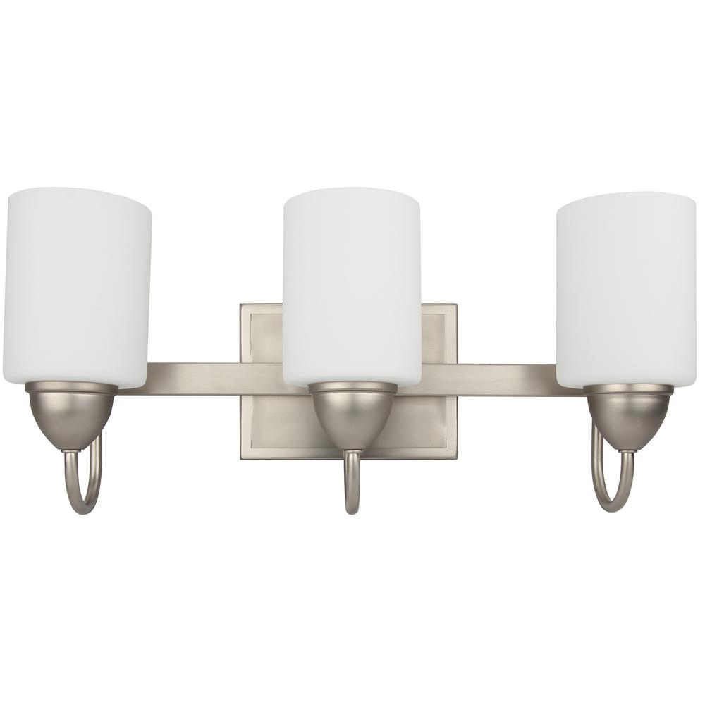 Unbranded 19 9 In 3 Light Brushed Nickel Integrated Led Vanity Light Bar With Etched Opal Glass Nbbl1001 3led The Home Depot