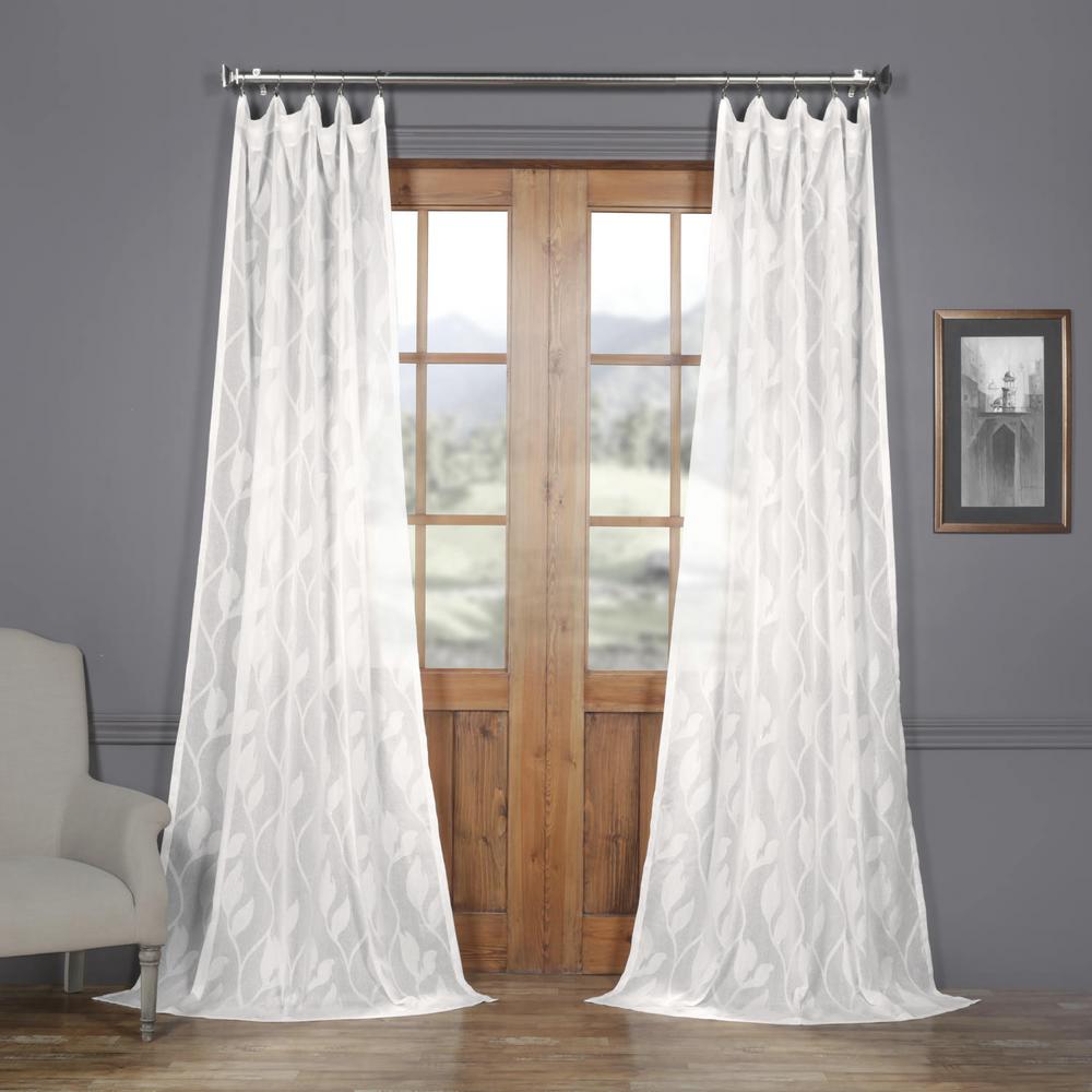 Exclusive Fabrics Furnishings Avignon Vine Offwhite Patterned Avignon Vine Offwhite Patterned Linen Sheer Curtain 50 In W X 96 L
