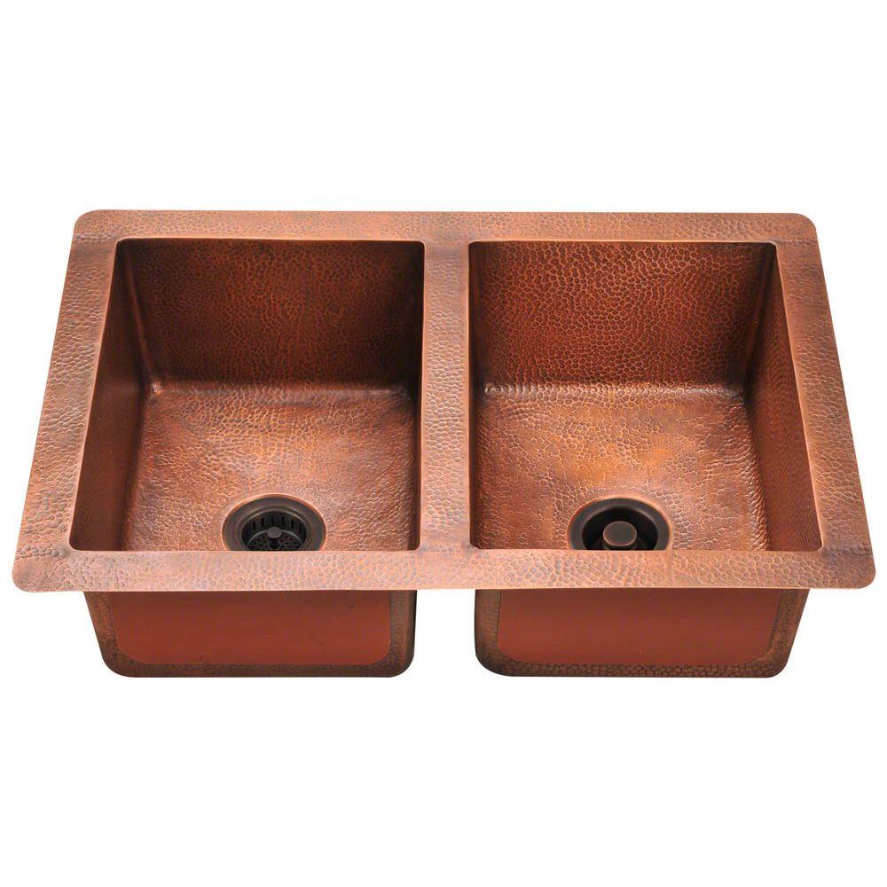 Copper Undermount Kitchen Sinks The Home Depot Undermount Copper 33 In Double Bowl Kitchen Sink