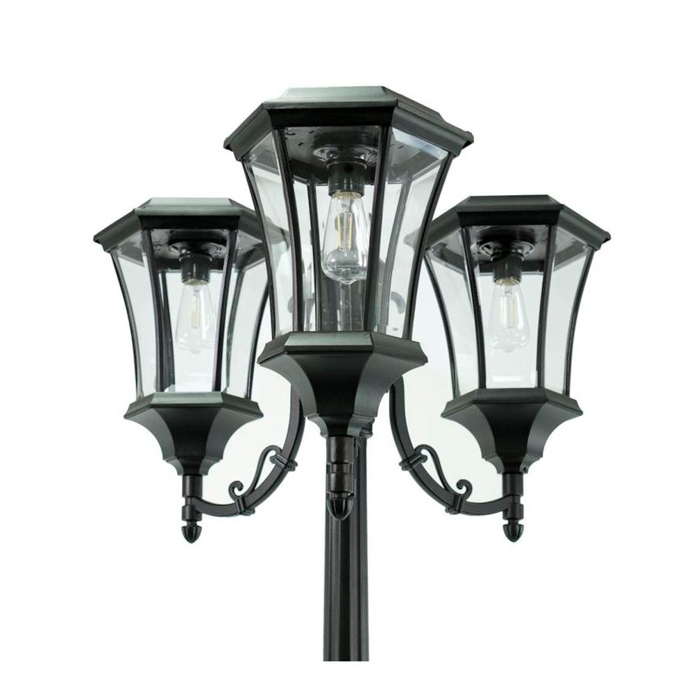 Sunray Avalon 84 In 3 Head Black Outdoor Solar Lamp Post And Planter 342016 The Home Depot