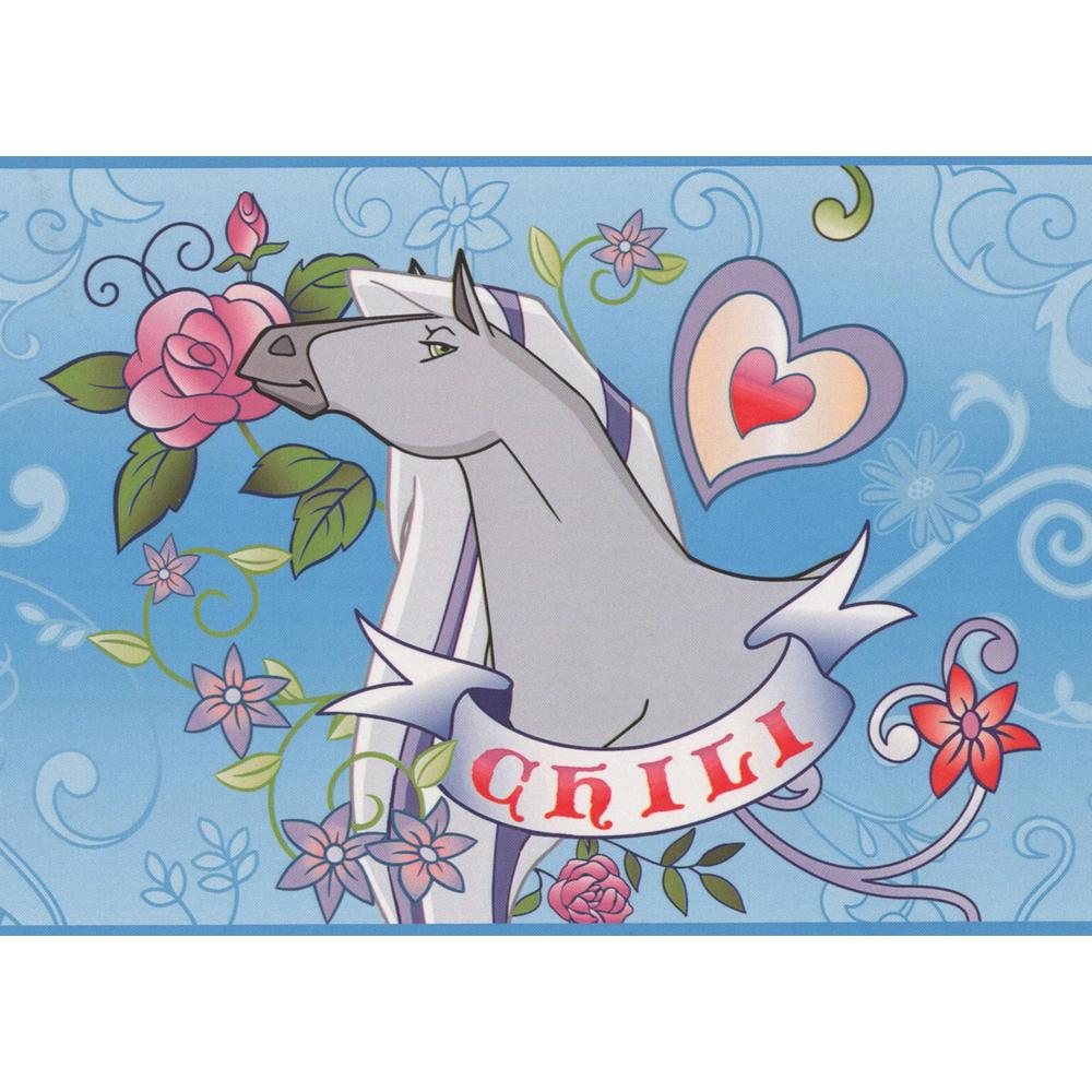 York Wallcoverings Horseland Cartoon Colorful Blue Prepasted Wallpaper