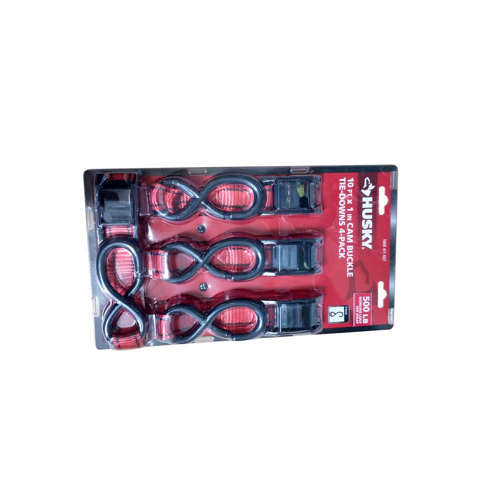 Husky 10 ft. x 1 in. Locking Tie Down with SHook (4Pack)FH0898T