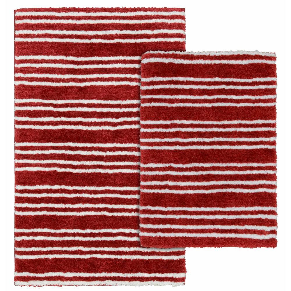 Garland Rug Baha Mar Chili Red White 21 In X 34 In Striped Nylon 2 Piece Bath Mat Set Ba320w2p04i4 The Home Depot
