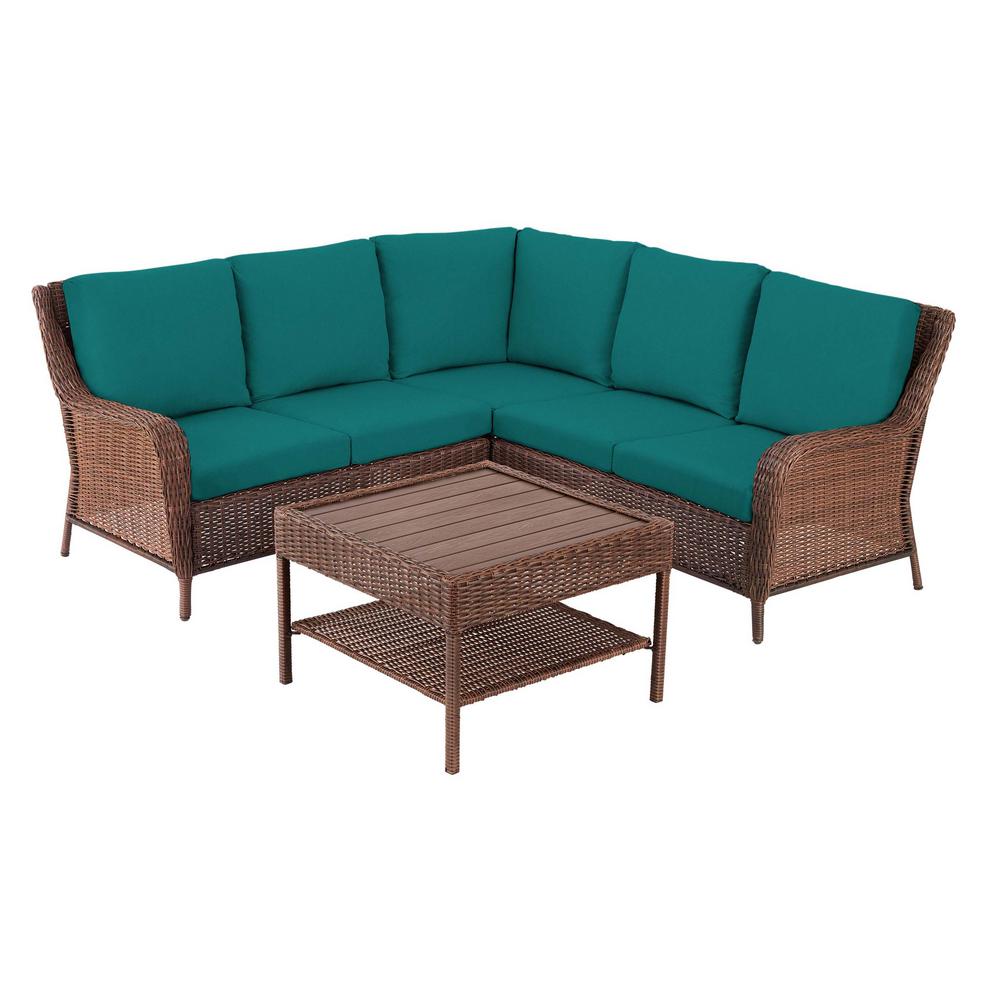 Hampton Bay Cambridge 4-Piece Brown Wicker Outdoor Patio Sectional Sofa