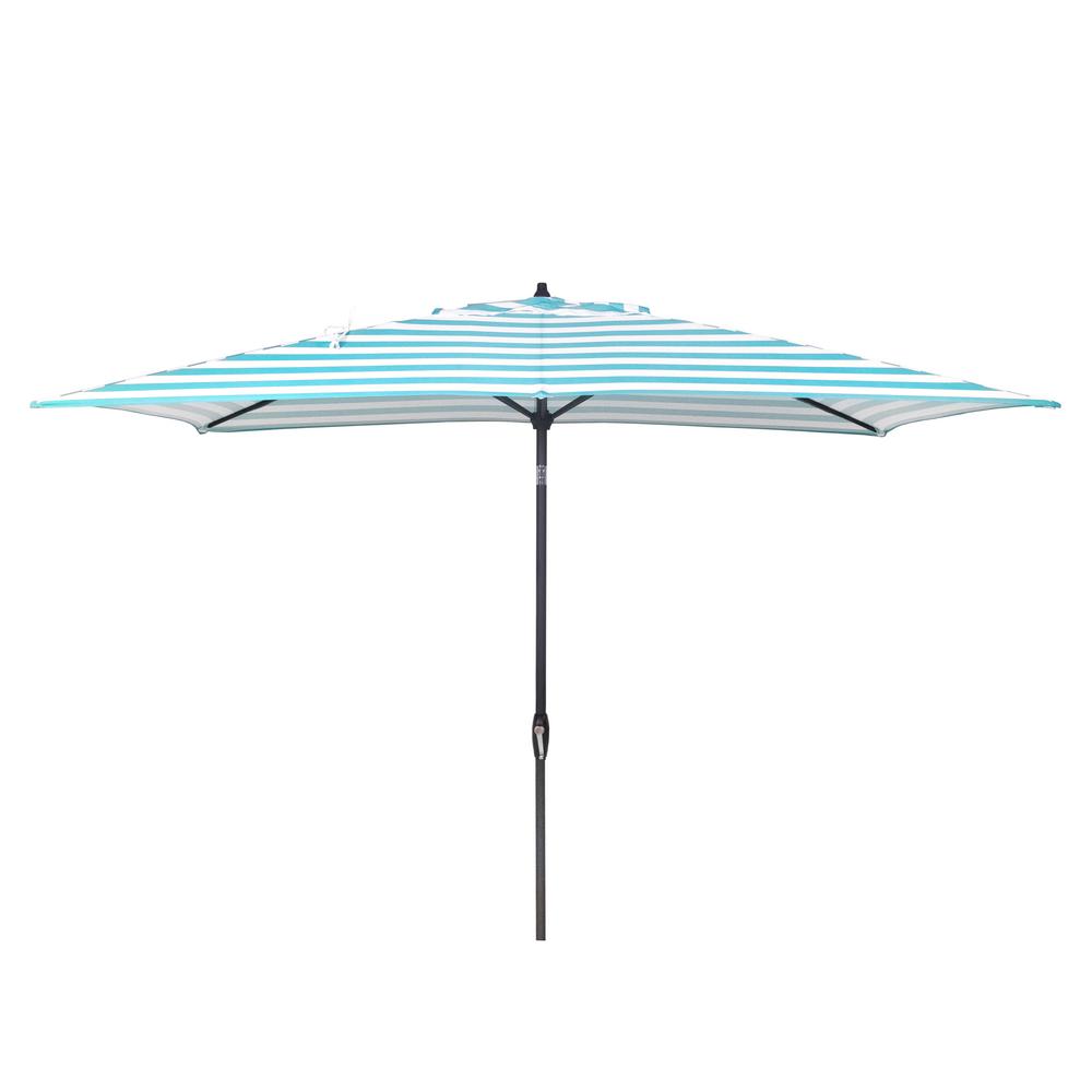 Hampton Bay 10 Ft X 6 Ft Aluminum Market Patio Umbrella In Awning Stripe Seaglass 9106 01415000 The Home Depot