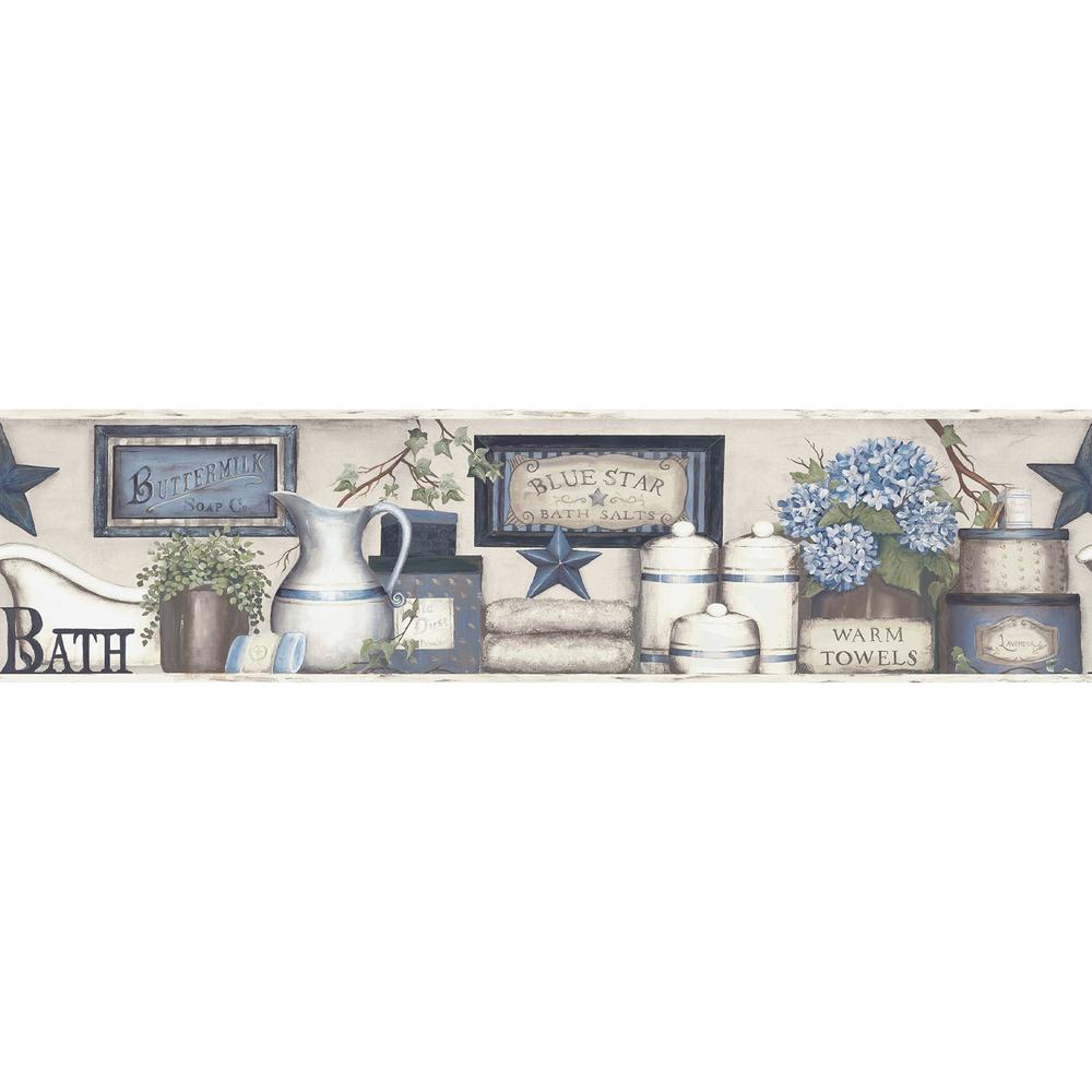 Chesapeake Country Bath Blue Rustic Wallpaper Border 311963104B The