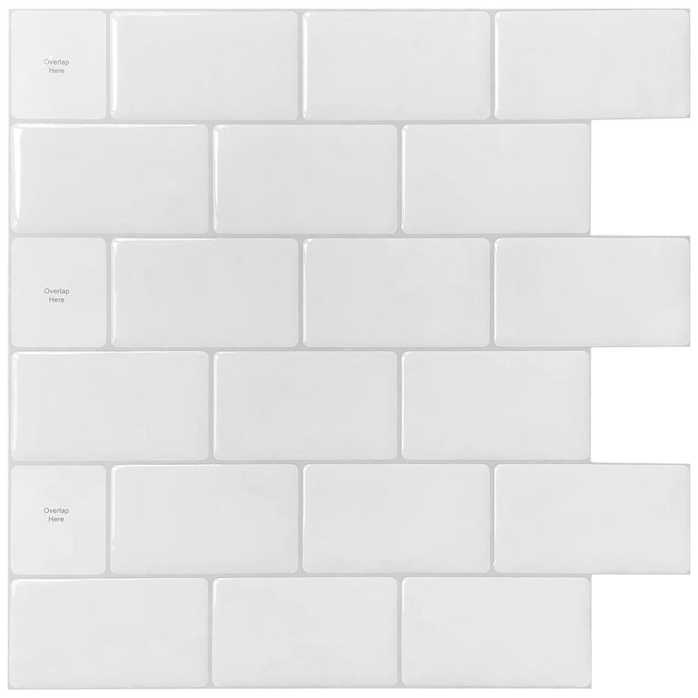 Longking 12 In X 12 In White Vinyl Subway Peel And Stick Decorative Wall Tile Backsplash 10 Pack Lka2300b0 The Home Depot