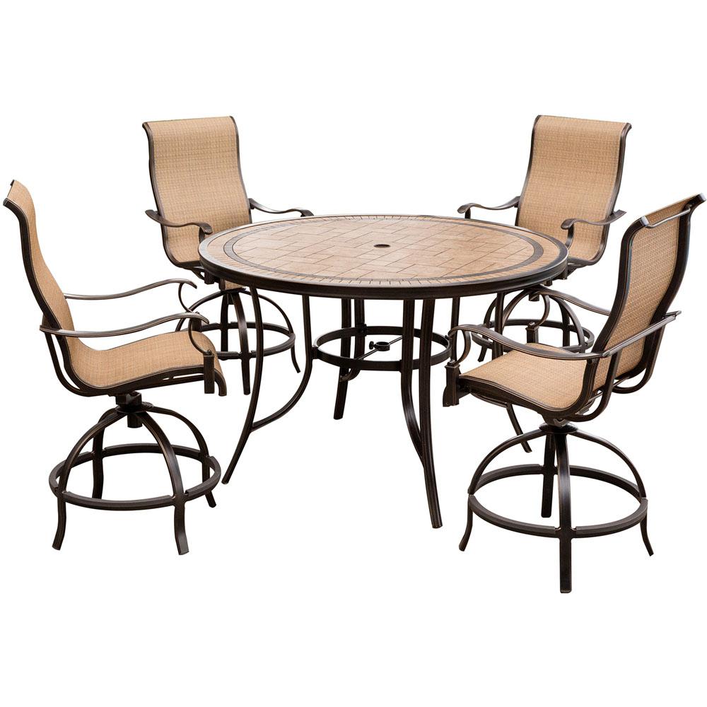 Hanover Monaco 5-Piece Aluminum Outdoor High Dining Set with Round Tile