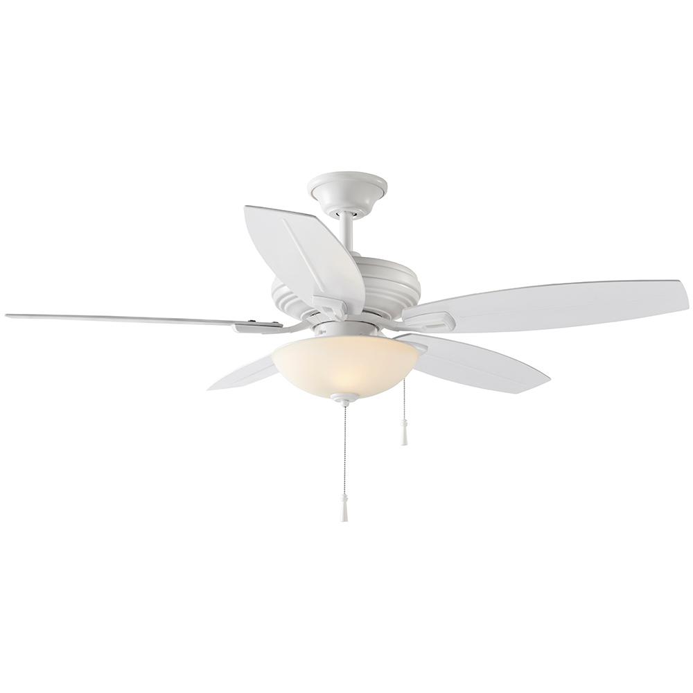 Hampton Bay North Pond 52 in. LED Outdoor Matte White Ceiling Fan with Light