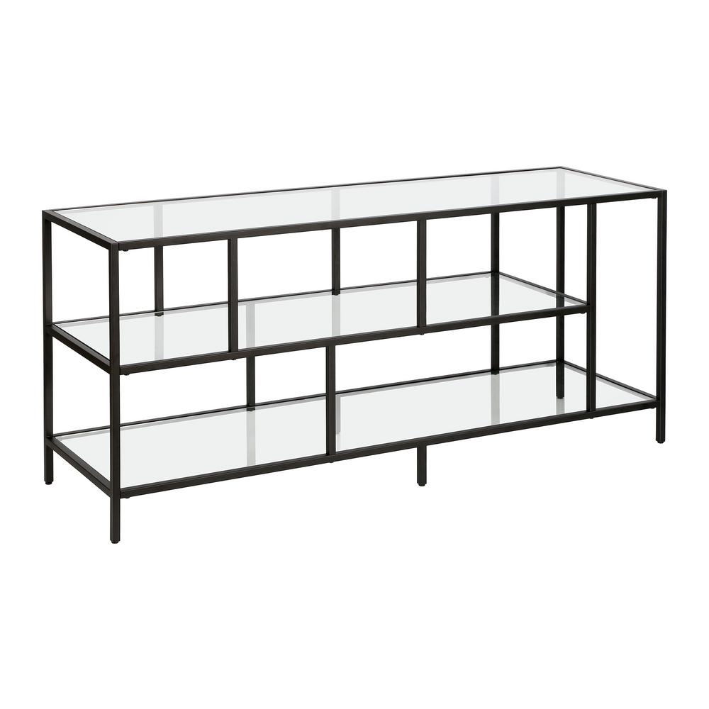 Winthrop TV Stand with Glass Shelves in Blackened Bronze Finish