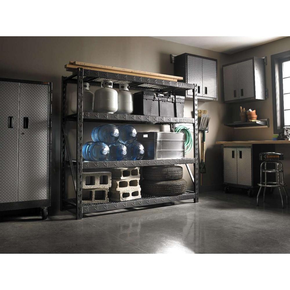 Gladiator 4 Tier Welded Steel Garage Storage Shelving Unit 77 In W X 72 In H X 24 In D Gars774xeg The Home Depot