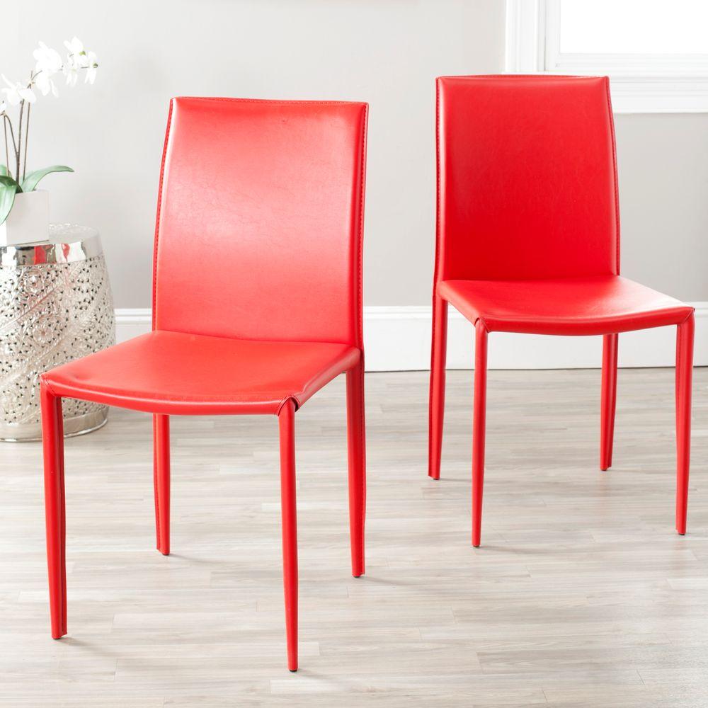 Safavieh Karna Red Bonded Leather Dining Chair-FOX2009C-SET2 - The Home