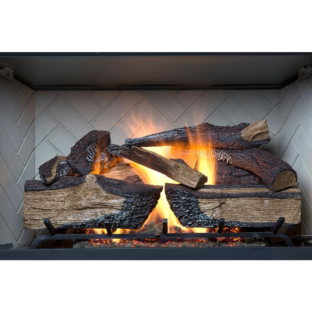 Vented Natural Gas Fireplace Logs 24 in. Decorative Fire Glass Grate