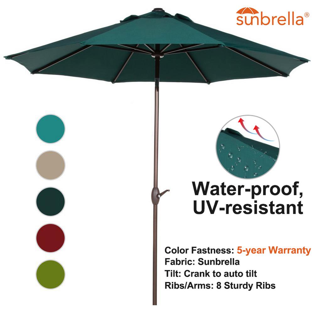 Abba Patio 9 Ft Sunbrella Fabric Patio Market Umbrella With Auto Tilt And Crank Dark Green Ap9388ctbg 1 The Home Depot