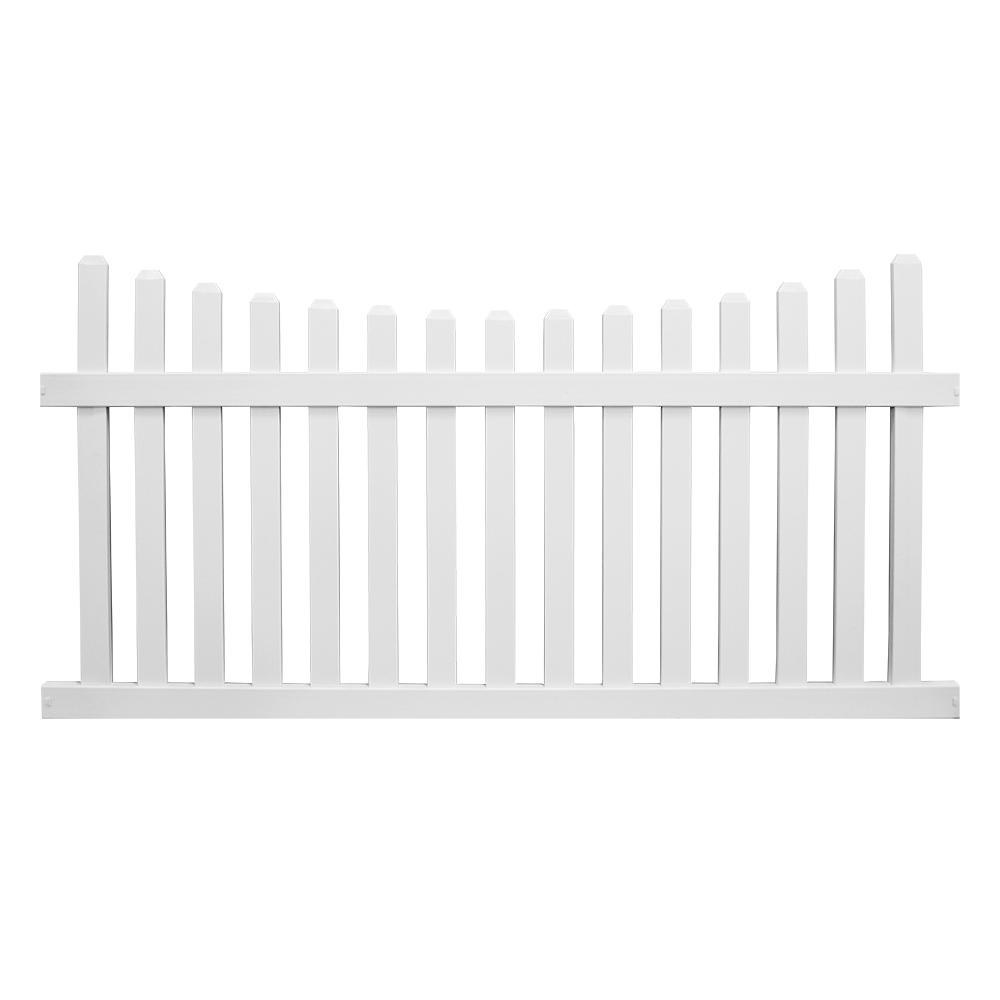 Weatherables Ellington 4 Ft H X 8 Ft W White Vinyl Picket Fence Panel Kit Pwpi 3sc 4x8 The Home Depot