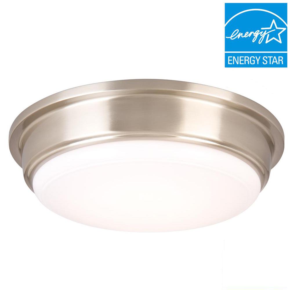 Warm White Hampton Bay Flush Mount Lights Lighting The Home 180 Watt Equivalent Brushed Nickel Integrated Led Flushmount With Frosted Acrylic Shade