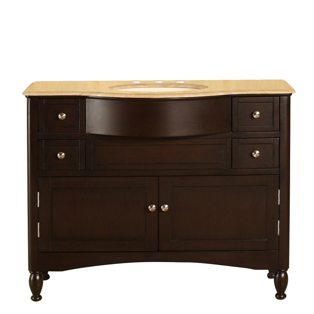 Silkroad Exclusive 45 In W X 22 D Vanity Dark Walnut With Stone Top Travertine Ivory Basin