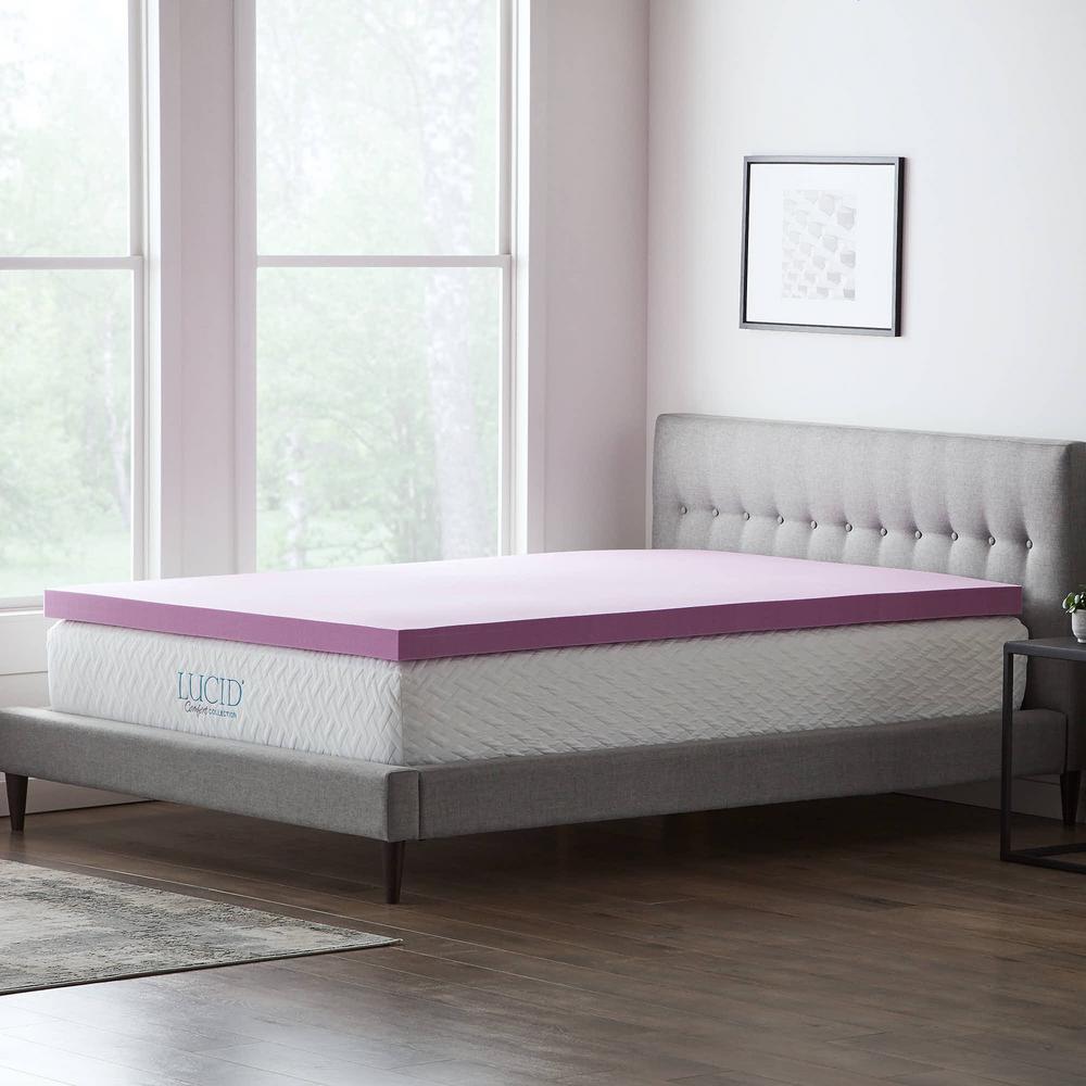 LUCID 2 Inch Lavender Infused Memory Foam Mattress Topper Twin XL Size ...