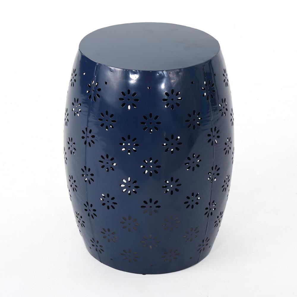 Noble House Abigail Dark Blue Round Metal Outdoor Side Table-301562
