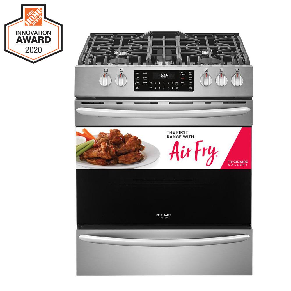 Frigidaire Gallery 30 In 5 6 Cu Ft Front Control Gas Range With Air Fry In Smudge Proof Stainless Steel Fggh3047vf The Home Depot