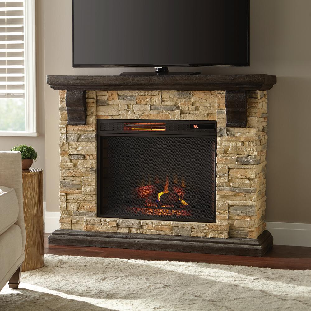 Home Decorators Collection Highland 50 in. Faux Stone Mantel Electric