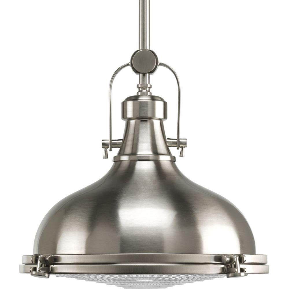 Farmhouse Pendant Lights Lighting The Home Depot Fresnel Collection 1 Light Brushed Nickel Pendant With Lens