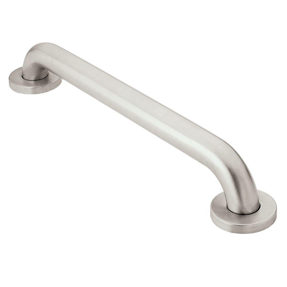 MOEN 24 in. x 48 in. x 11/2 in. Concealed Screw LShaped Grab Bar in Peened Stainless Steel