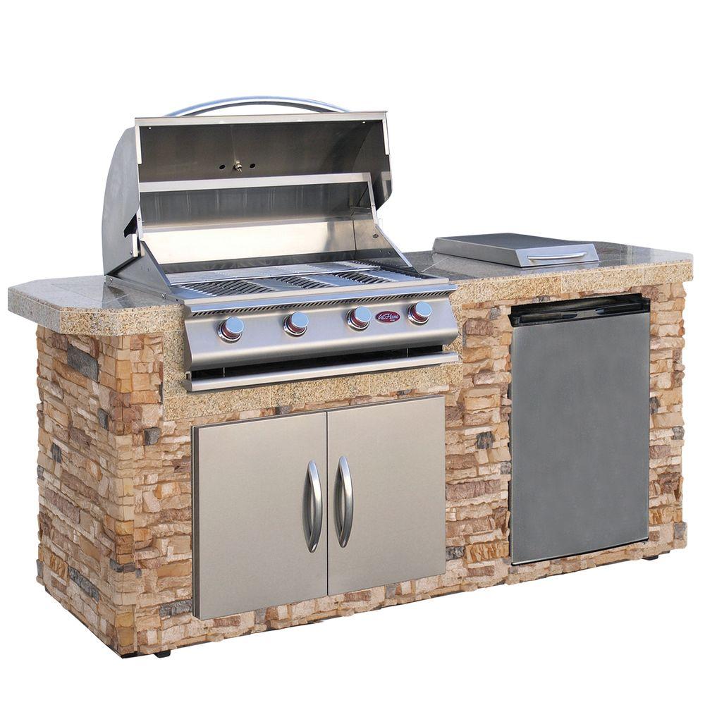 Cal Flame 7 ft. Cultured Stone Grill Island with 4-Burner Gas Grill in Stainless... by Cal Flame