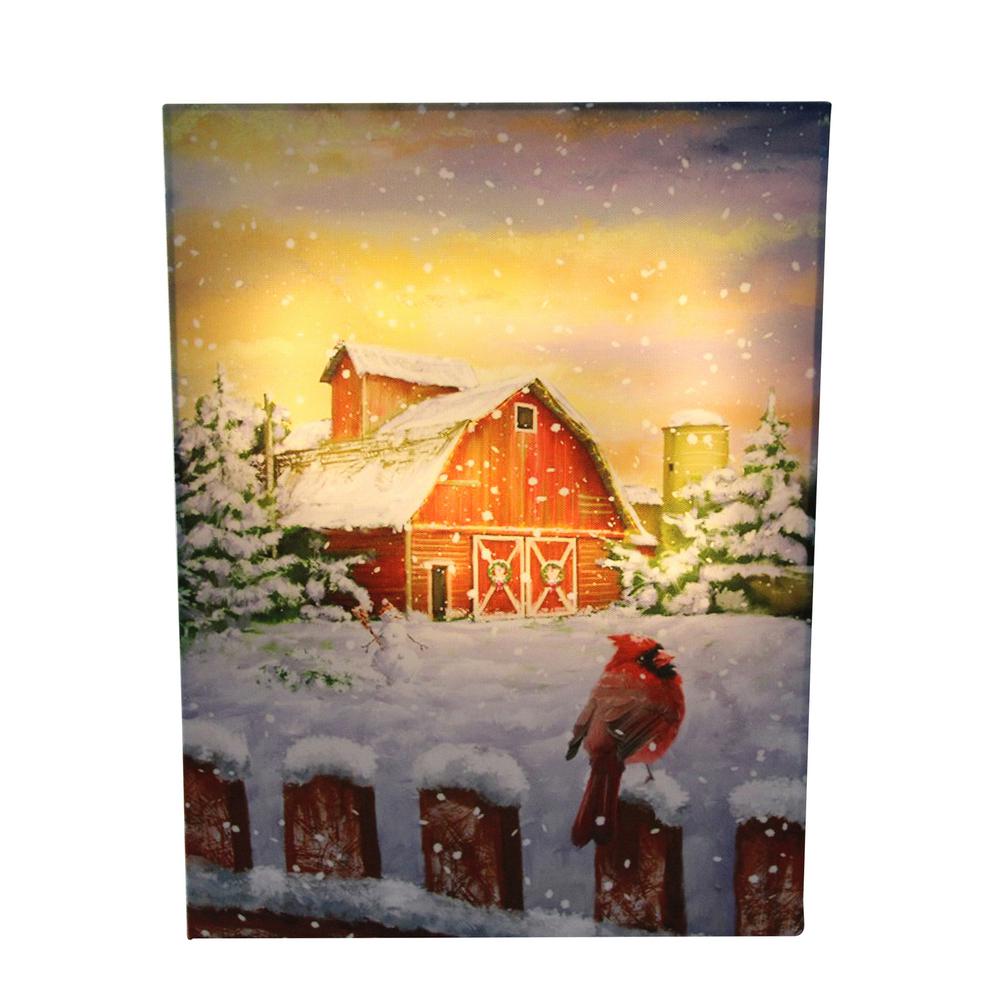 Northlight 15.75 in. LED Back Lit Snowy Sunset Barn Scene Christmas