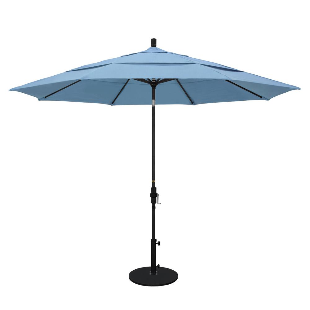 California Umbrella 11 Ft Black Aluminum Pole Market Aluminum Ribs Crank Lift Outdoor Patio Umbrella In Air Blue Sunbrella Gscu118302 5410 Dwv The Home Depot