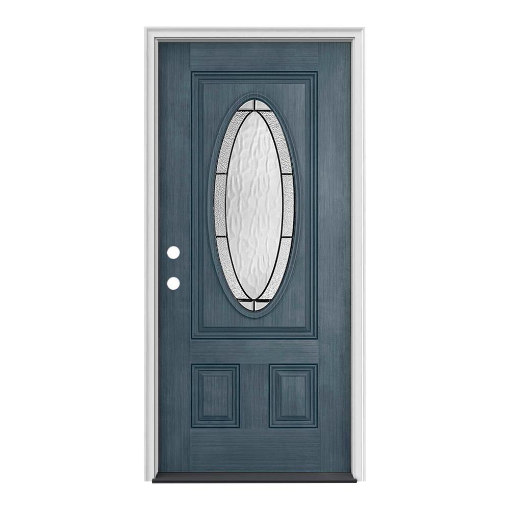 Jeld Wen 34 In X 80 In 3 4 Oval Lite Wendover Denim Stained