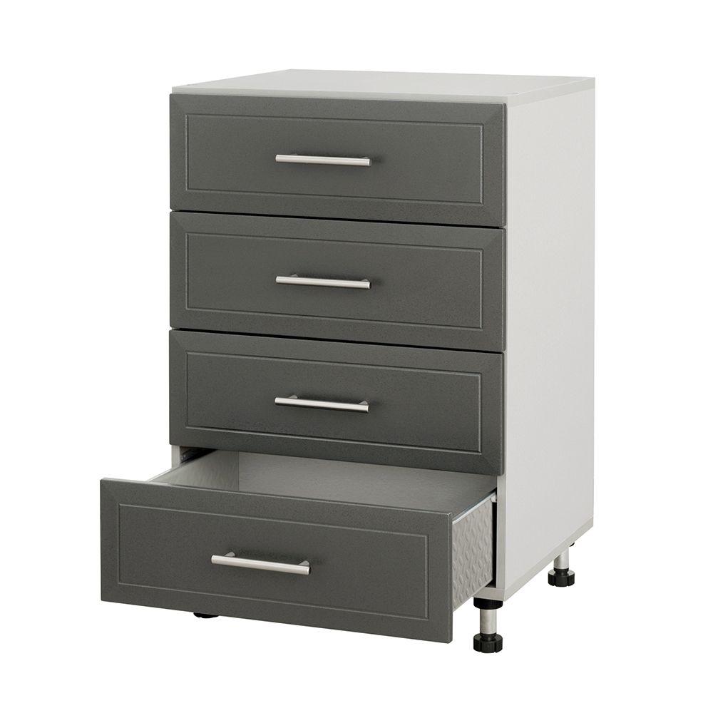 Closetmaid Pro Garage 36 5 In H X 24 In W X 20 In D Gray Laminate 4 Drawer Base Cabinet 12408 The Home Depot