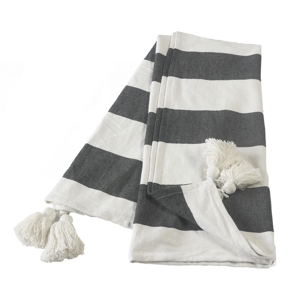 Lr Home Metty Charcoal Ivory Bold Striped Tasseled Cotton Throw Blanket Throw80179bwt4250 The Home Depot