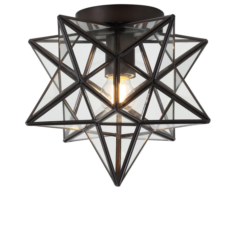 Jonathan Y Stella 9 75 In 1 Light Oil Rubbed Bronze Moravian Star Metal Glass Led Pendant