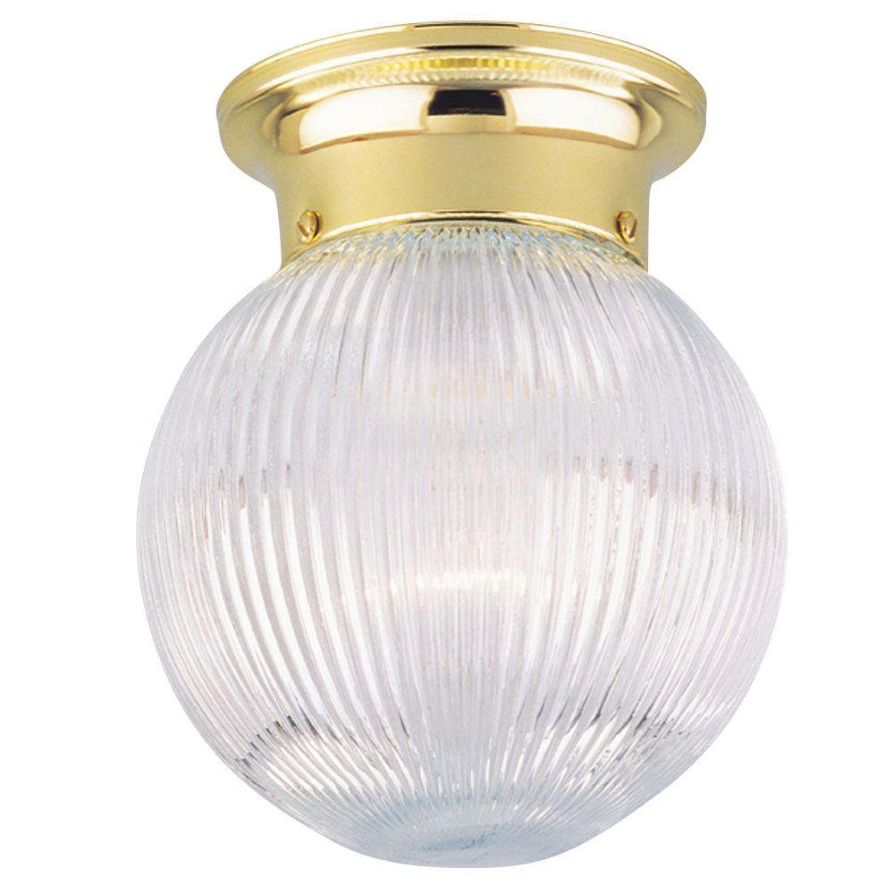 Westinghouse 1Light Ceiling Fixture Polished Brass Interior FlushMount with Crystal Ribbed
