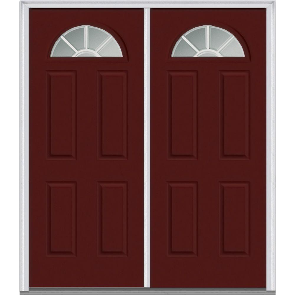 Double Door Steel Doors Front The Home Depot 60 In X 80 White Internal Grilles Right Hand Inswing Fan