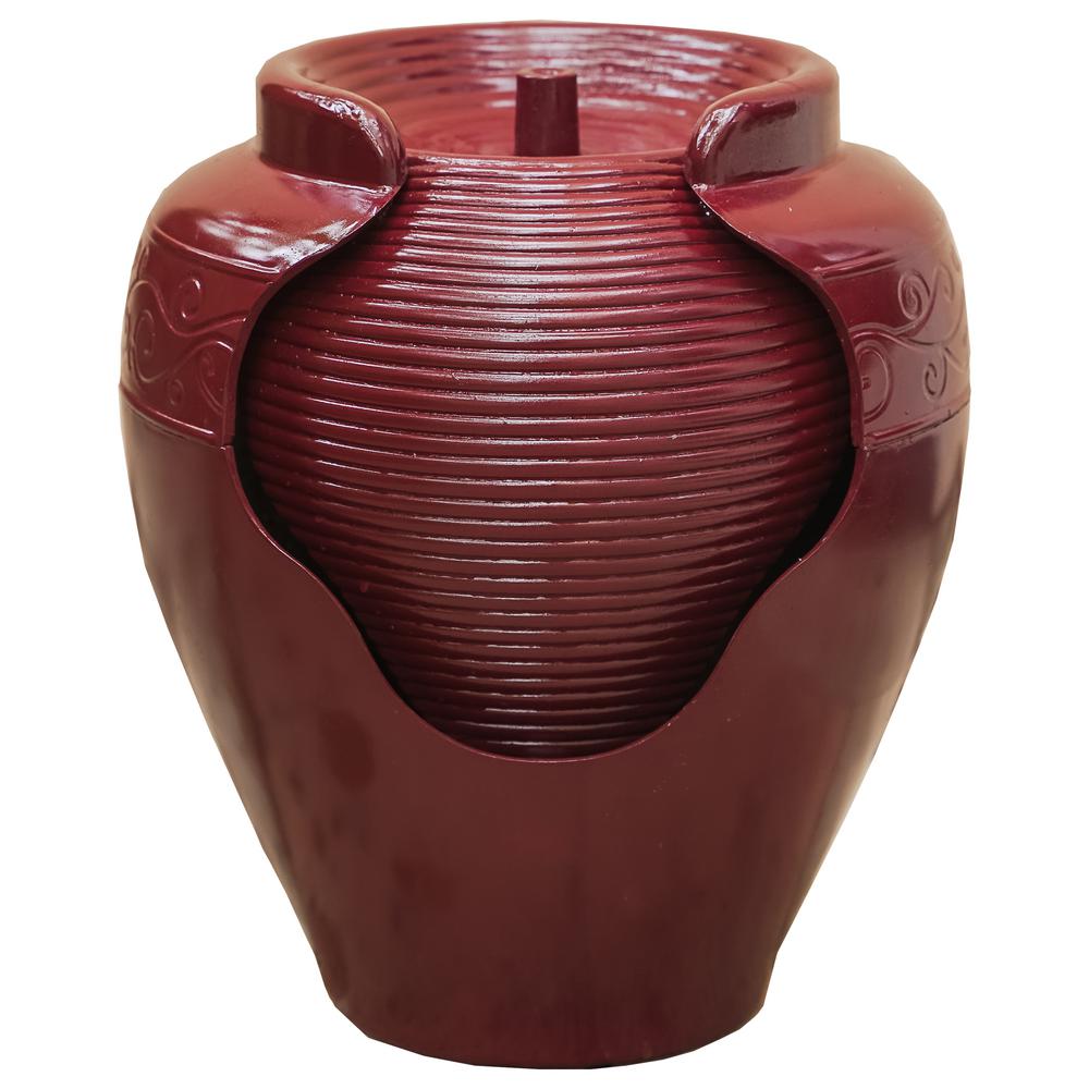 Canary Products Xbrand 17 In Tall Red Round Vase Fountain With Ridges Waterfall Indoor Outdoor Decor Plft3394rd The Home Depot