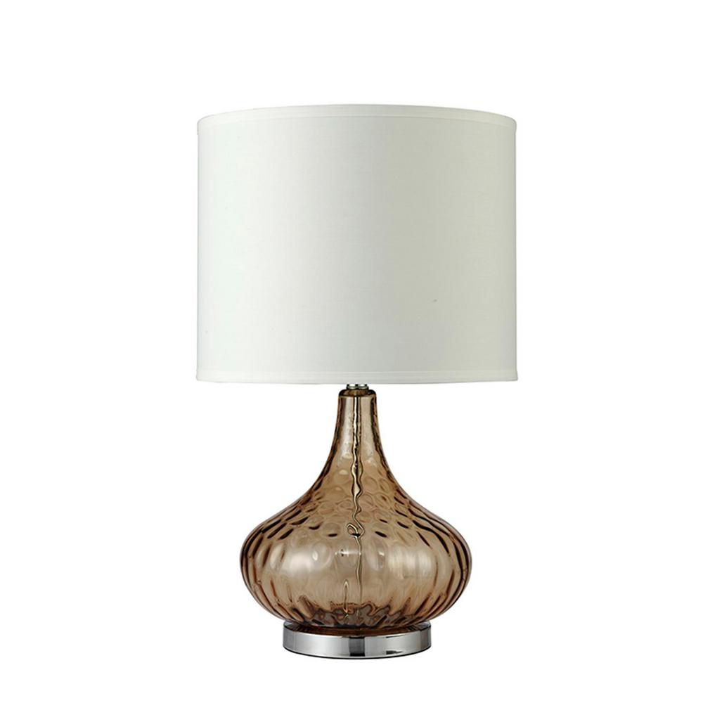 Ore International Courtney 24 5 In Chrome Amber Table Lamp With White Linen Shade
