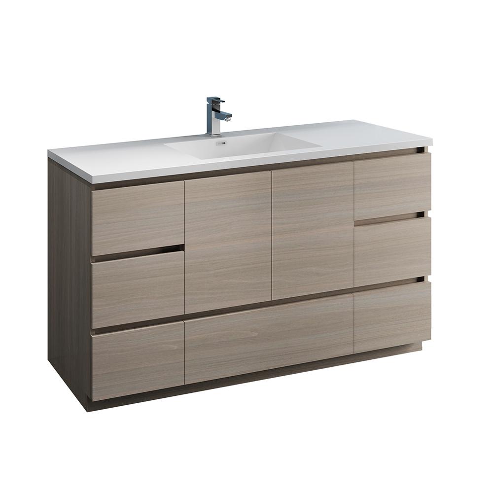Fresca Lazzaro 60 In Modern Bathroom Vanity In Gray Wood With Vanity Top In White With White Basin Fcb9360mgo S I The Home Depot