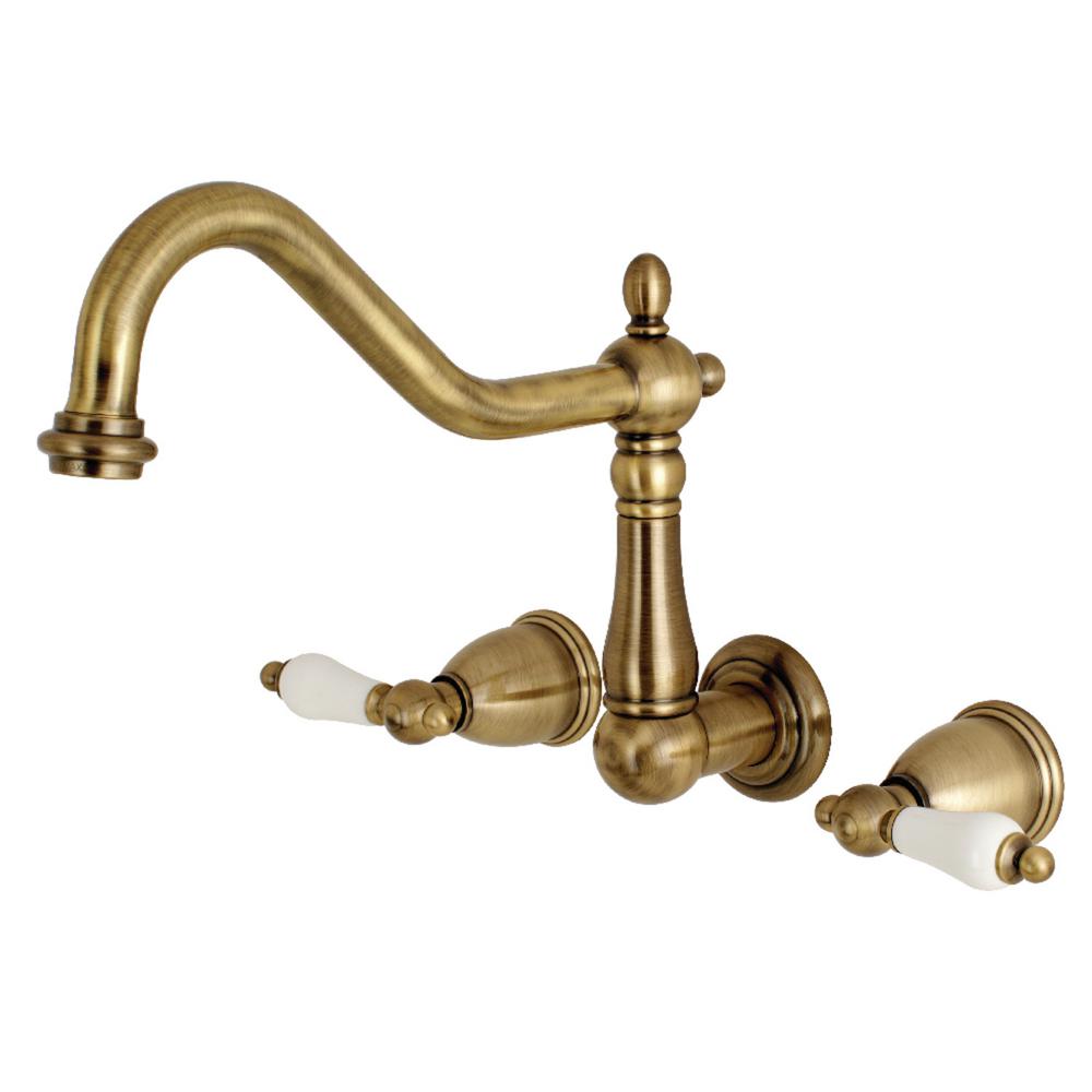 Kingston Brass Heritage 2 Handle Wall Mount Standard Kitchen Faucet Kingston Brass Heritage 2 Handle Wall Mount Standard Kitchen Faucet In Vintage