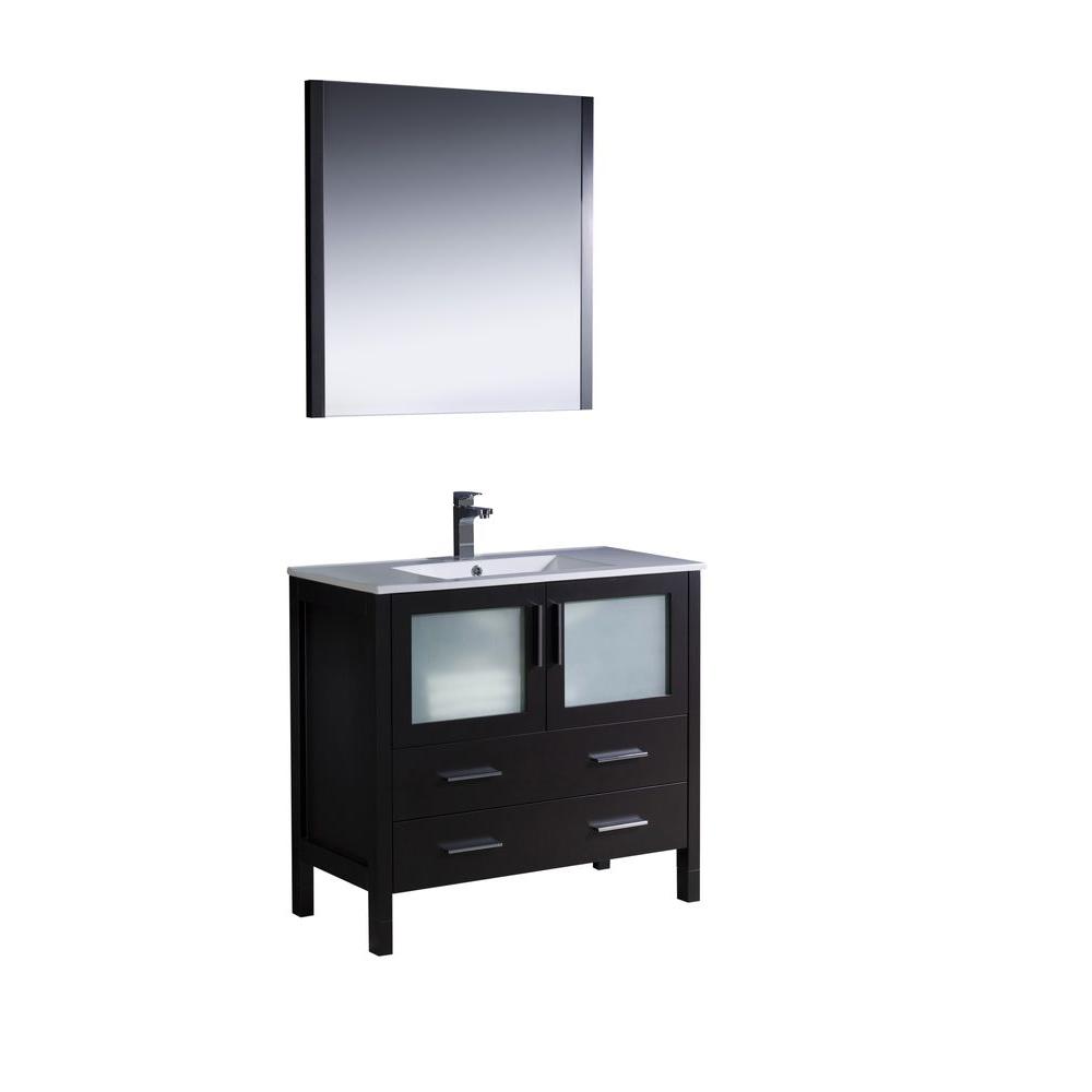 Fresca Torino 36 In Vanity Espresso With Ceramic Top White Basin And Mirror Fresca Torino 36 In Vanity Espresso With Ceramic Top White Basin And Mirror