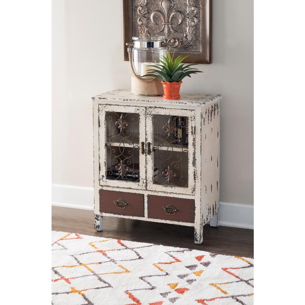Powell Company Voigt Antiqued White And Red Console Accent Cabinet